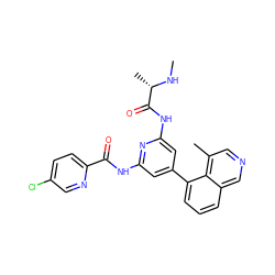 CN[C@@H](C)C(=O)Nc1cc(-c2cccc3cncc(C)c23)cc(NC(=O)c2ccc(Cl)cn2)n1 ZINC001772580281