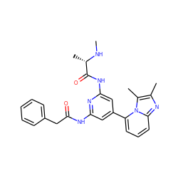 CN[C@@H](C)C(=O)Nc1cc(-c2cccc3nc(C)c(C)n23)cc(NC(=O)Cc2ccccc2)n1 ZINC001772638196