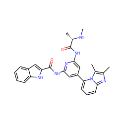 CN[C@@H](C)C(=O)Nc1cc(-c2cccc3nc(C)c(C)n23)cc(NC(=O)c2cc3ccccc3[nH]2)n1 ZINC001772571330