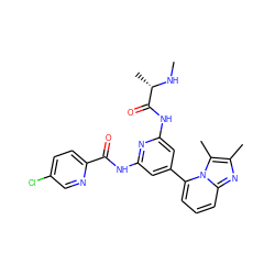 CN[C@@H](C)C(=O)Nc1cc(-c2cccc3nc(C)c(C)n23)cc(NC(=O)c2ccc(Cl)cn2)n1 ZINC001772588415