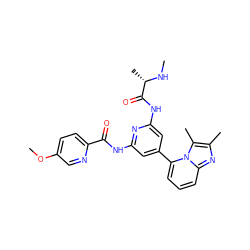 CN[C@@H](C)C(=O)Nc1cc(-c2cccc3nc(C)c(C)n23)cc(NC(=O)c2ccc(OC)cn2)n1 ZINC001772624312