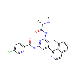 CN[C@@H](C)C(=O)Nc1cc(-c2nccc3cccc(C)c23)cc(NC(=O)c2ccc(Cl)cn2)n1 ZINC001772631597