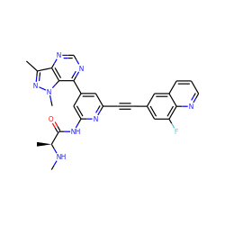 CN[C@@H](C)C(=O)Nc1cc(-c2ncnc3c(C)nn(C)c23)cc(C#Cc2cc(F)c3ncccc3c2)n1 ZINC001772649136