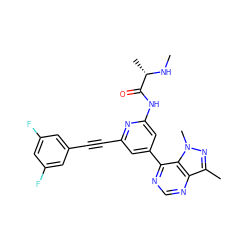 CN[C@@H](C)C(=O)Nc1cc(-c2ncnc3c(C)nn(C)c23)cc(C#Cc2cc(F)cc(F)c2)n1 ZINC001772607023