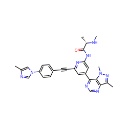 CN[C@@H](C)C(=O)Nc1cc(-c2ncnc3c(C)nn(C)c23)cc(C#Cc2ccc(-n3cnc(C)c3)cc2)n1 ZINC001772642851