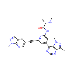 CN[C@@H](C)C(=O)Nc1cc(-c2ncnc3c(C)nn(C)c23)cc(C#Cc2cnc3c(cnn3C)c2)n1 ZINC001772639350