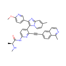 CN[C@@H](C)C(=O)Nc1ccc(-c2c(-c3ccc(OC)nc3)nc3cc(C)ccn23)c(C#Cc2ccc3c(C)nccc3c2)n1 ZINC001772653542