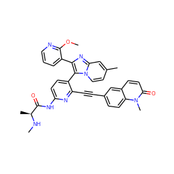 CN[C@@H](C)C(=O)Nc1ccc(-c2c(-c3cccnc3OC)nc3cc(C)ccn23)c(C#Cc2ccc3c(ccc(=O)n3C)c2)n1 ZINC001772628068