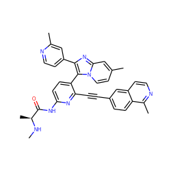 CN[C@@H](C)C(=O)Nc1ccc(-c2c(-c3ccnc(C)c3)nc3cc(C)ccn23)c(C#Cc2ccc3c(C)nccc3c2)n1 ZINC001772647788