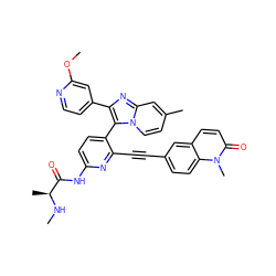 CN[C@@H](C)C(=O)Nc1ccc(-c2c(-c3ccnc(OC)c3)nc3cc(C)ccn23)c(C#Cc2ccc3c(ccc(=O)n3C)c2)n1 ZINC001772646818