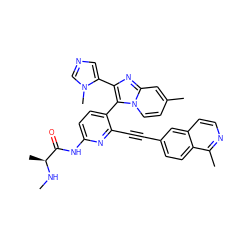 CN[C@@H](C)C(=O)Nc1ccc(-c2c(-c3cncn3C)nc3cc(C)ccn23)c(C#Cc2ccc3c(C)nccc3c2)n1 ZINC001772628173