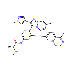 CN[C@@H](C)C(=O)Nc1ccc(-c2c(-c3cnn(C)c3)nc3cc(C)ccn23)c(C#Cc2ccc3c(C)nccc3c2)n1 ZINC001772640235