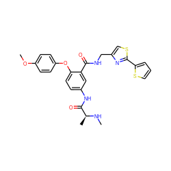 CN[C@@H](C)C(=O)Nc1ccc(Oc2ccc(OC)cc2)c(C(=O)NCc2csc(-c3cccs3)n2)c1 ZINC000040865145