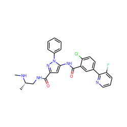 CN[C@@H](C)CNC(=O)c1cc(NC(=O)c2cc(-c3ncccc3F)ccc2Cl)n(-c2ccccc2)n1 ZINC001772574370