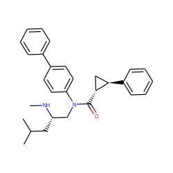 CN[C@@H](CC(C)C)CN(C(=O)[C@@H]1C[C@H]1c1ccccc1)c1ccc(-c2ccccc2)cc1 ZINC000299868949