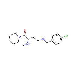 CN[C@@H](CCNCc1ccc(Cl)cc1)C(=O)N1CCCCC1 ZINC000013561248