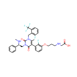 CN[C@@H](Cn1c(=O)c(-c2cccc(OCCCNCC(=O)O)c2F)c(C)n(Cc2c(F)cccc2C(F)(F)F)c1=O)c1ccccc1 ZINC000049889143