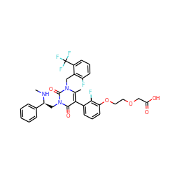 CN[C@@H](Cn1c(=O)c(-c2cccc(OCCOCC(=O)O)c2F)c(C)n(Cc2c(F)cccc2C(F)(F)F)c1=O)c1ccccc1 ZINC000049898238