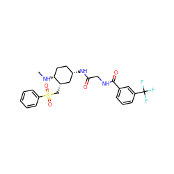 CN[C@@H]1CC[C@H](NC(=O)CNC(=O)c2cccc(C(F)(F)F)c2)C[C@@H]1CS(=O)(=O)c1ccccc1 ZINC000084567068