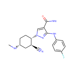 CN[C@@H]1CC[C@H](n2cc(C(N)=O)c(Nc3ccc(F)cc3)n2)[C@@H](C#N)C1 ZINC000221883729