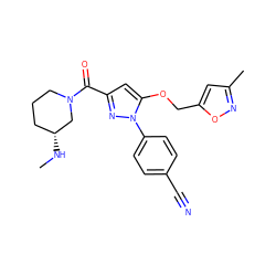 CN[C@@H]1CCCN(C(=O)c2cc(OCc3cc(C)no3)n(-c3ccc(C#N)cc3)n2)C1 ZINC001772632884