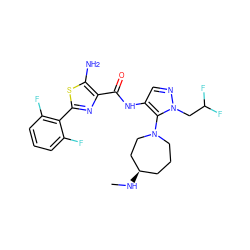 CN[C@@H]1CCCN(c2c(NC(=O)c3nc(-c4c(F)cccc4F)sc3N)cnn2CC(F)F)CC1 ZINC000169699269