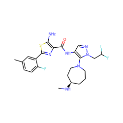 CN[C@@H]1CCCN(c2c(NC(=O)c3nc(-c4cc(C)ccc4F)sc3N)cnn2CC(F)F)CC1 ZINC000169699271