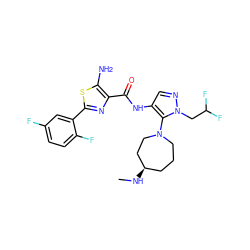 CN[C@@H]1CCCN(c2c(NC(=O)c3nc(-c4cc(F)ccc4F)sc3N)cnn2CC(F)F)CC1 ZINC000169699270