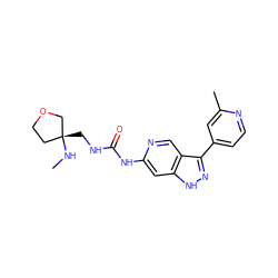 CN[C@]1(CNC(=O)Nc2cc3[nH]nc(-c4ccnc(C)c4)c3cn2)CCOC1 ZINC000261127955