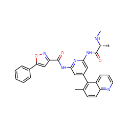 CN[C@H](C)C(=O)Nc1cc(-c2c(C)ccc3ncccc23)cc(NC(=O)c2cc(-c3ccccc3)on2)n1 ZINC001772614923