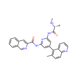 CN[C@H](C)C(=O)Nc1cc(-c2c(C)ccc3ncccc23)cc(NC(=O)c2cc3ccccc3cn2)n1 ZINC001772587146