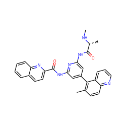 CN[C@H](C)C(=O)Nc1cc(-c2c(C)ccc3ncccc23)cc(NC(=O)c2ccc3ccccc3n2)n1 ZINC001772600993