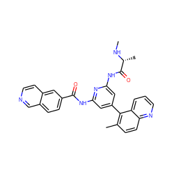 CN[C@H](C)C(=O)Nc1cc(-c2c(C)ccc3ncccc23)cc(NC(=O)c2ccc3cnccc3c2)n1 ZINC001772610584