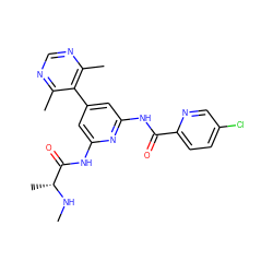 CN[C@H](C)C(=O)Nc1cc(-c2c(C)ncnc2C)cc(NC(=O)c2ccc(Cl)cn2)n1 ZINC001772607218