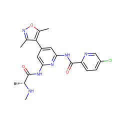 CN[C@H](C)C(=O)Nc1cc(-c2c(C)noc2C)cc(NC(=O)c2ccc(Cl)cn2)n1 ZINC001772577443