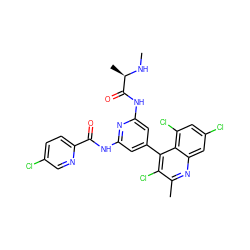 CN[C@H](C)C(=O)Nc1cc(-c2c(Cl)c(C)nc3cc(Cl)cc(Cl)c23)cc(NC(=O)c2ccc(Cl)cn2)n1 ZINC001772611330