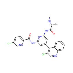 CN[C@H](C)C(=O)Nc1cc(-c2c(Cl)cnc3ccccc23)cc(NC(=O)c2ccc(Cl)cn2)n1 ZINC001772585637