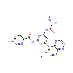 CN[C@H](C)C(=O)Nc1cc(-c2c(OC)ccc3nccnc23)cc(NC(=O)c2ccc(Cl)cn2)n1 ZINC001772646702