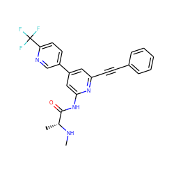 CN[C@H](C)C(=O)Nc1cc(-c2ccc(C(F)(F)F)nc2)cc(C#Cc2ccccc2)n1 ZINC001772610915