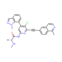 CN[C@H](C)C(=O)Nc1cc(-c2cccc3cnn(C)c23)c(Cl)c(C#Cc2ccc3c(C)nccc3c2)n1 ZINC001772638720