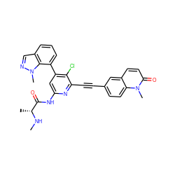 CN[C@H](C)C(=O)Nc1cc(-c2cccc3cnn(C)c23)c(Cl)c(C#Cc2ccc3c(ccc(=O)n3C)c2)n1 ZINC001772658086