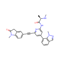 CN[C@H](C)C(=O)Nc1cc(-c2cccc3cnn(C)c23)cc(C#Cc2ccc3c(c2)CC(=O)N3C)n1 ZINC001772610965