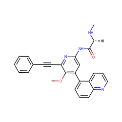 CN[C@H](C)C(=O)Nc1cc(-c2cccc3ncccc23)c(OC)c(C#Cc2ccccc2)n1 ZINC001772633040