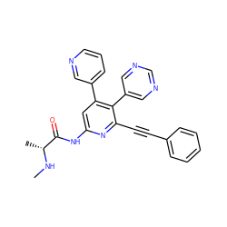 CN[C@H](C)C(=O)Nc1cc(-c2cccnc2)c(-c2cncnc2)c(C#Cc2ccccc2)n1 ZINC001772652108