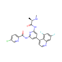 CN[C@H](C)C(=O)Nc1cc(-c2ccnc3cc(F)cc(F)c23)cc(NC(=O)c2ccc(Cl)cn2)n1 ZINC001772598033