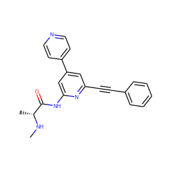 CN[C@H](C)C(=O)Nc1cc(-c2ccncc2)cc(C#Cc2ccccc2)n1 ZINC001772597534