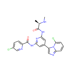 CN[C@H](C)C(=O)Nc1cc(-c2cnc3cccc(Cl)n23)cc(NC(=O)c2ccc(Cl)cn2)n1 ZINC001772618821