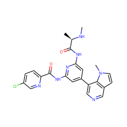 CN[C@H](C)C(=O)Nc1cc(-c2cncc3ccn(C)c23)cc(NC(=O)c2ccc(Cl)cn2)n1 ZINC001772605276