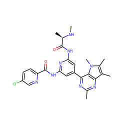 CN[C@H](C)C(=O)Nc1cc(-c2nc(C)nc3c(C)c(C)n(C)c23)cc(NC(=O)c2ccc(Cl)cn2)n1 ZINC000221553441