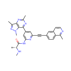 CN[C@H](C)C(=O)Nc1cc(-c2nc(C)nc3c(C)nn(C)c23)cc(C#Cc2ccc3c(C)nccc3c2)n1 ZINC001772611816